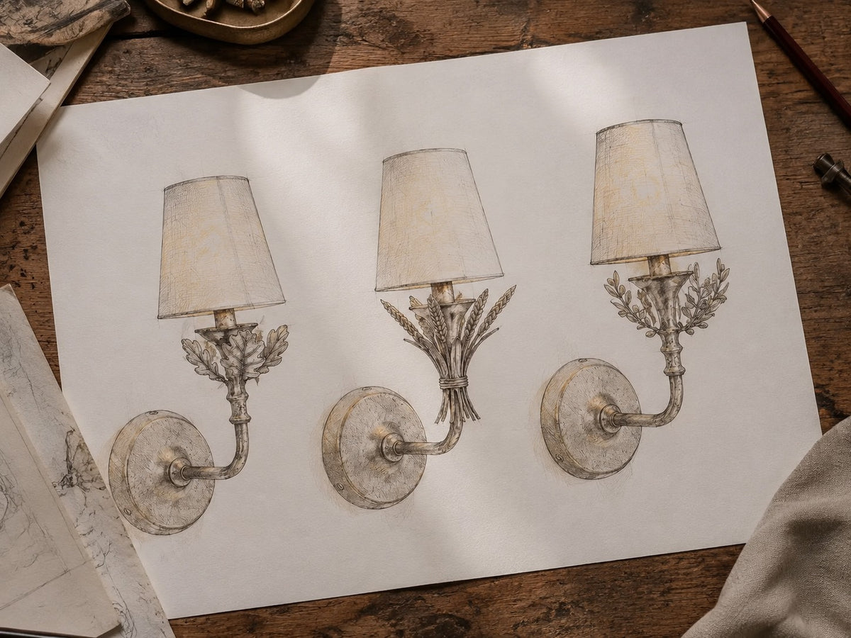 Three botanical interpretations of the Charles wall sconce