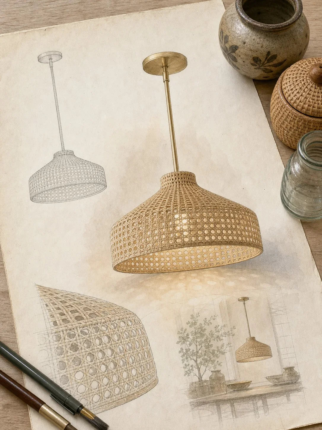 Rattan pendant sketch and proportion study