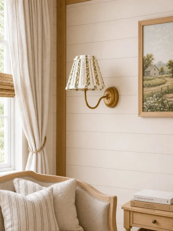 Lustreer floral fabric wall light in a calm room